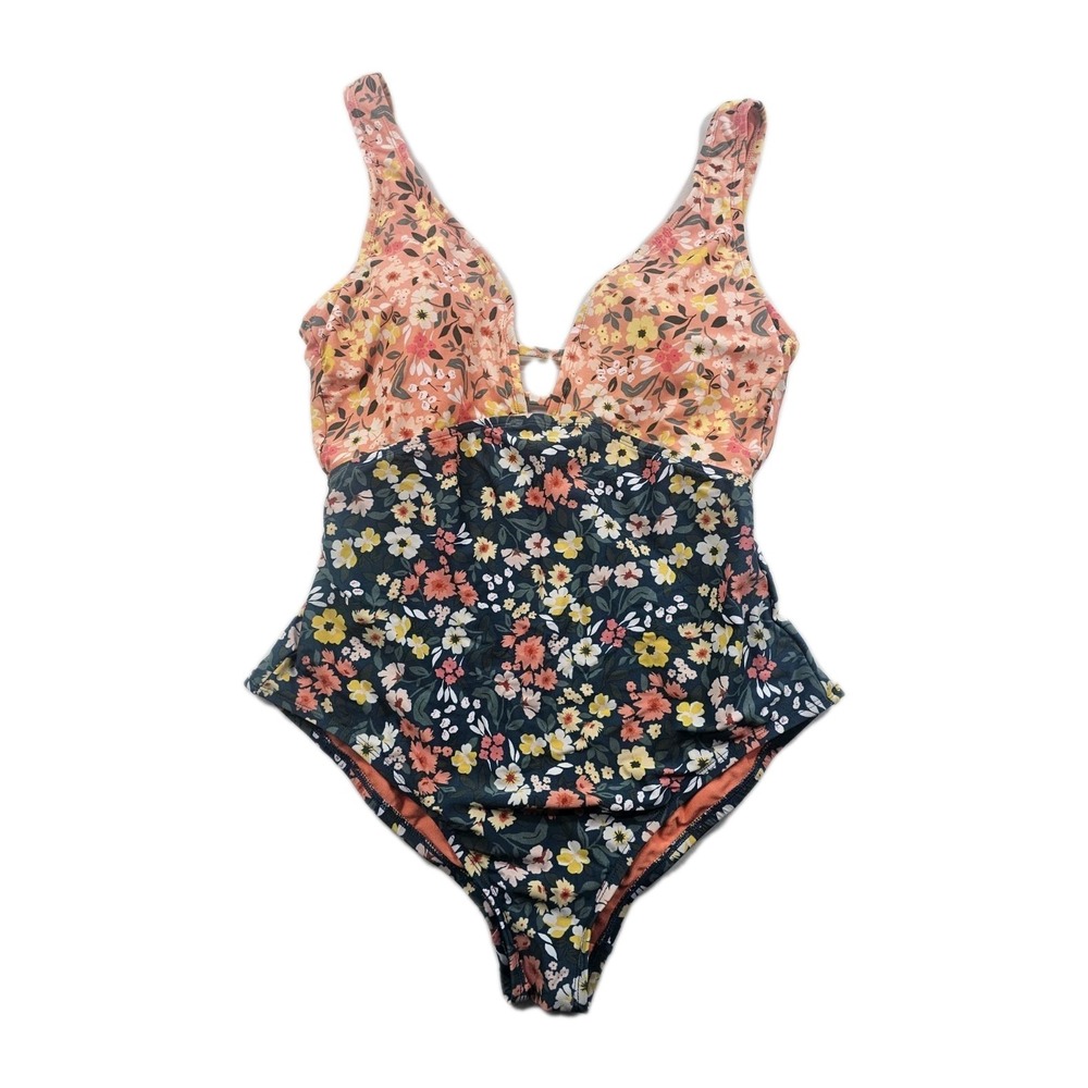 Palisades Beach Club One Piece Womens Size Large Floral V-neck Slimming Swimsuit